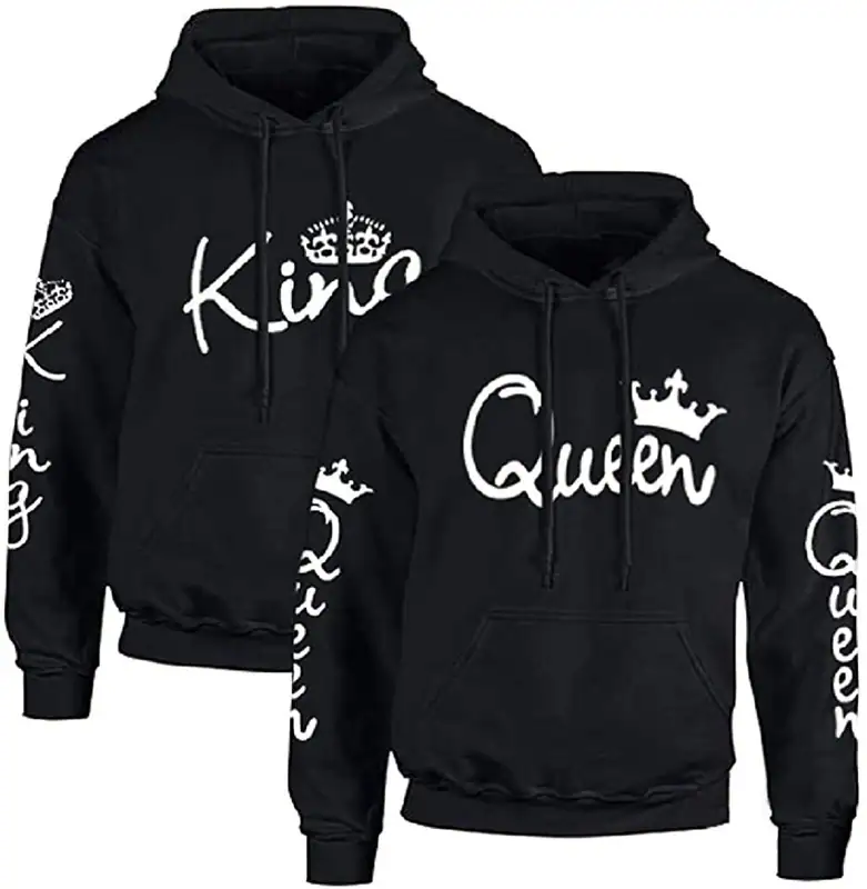 Couples Shop Herren Damen King & Queen Hoodie All Over Print Pullover Partner
