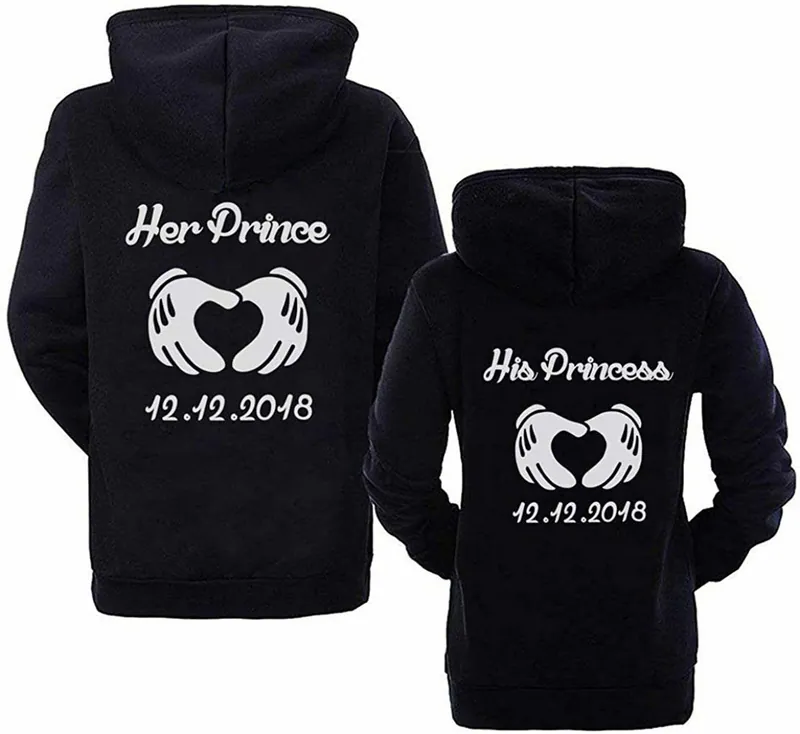Pärchen Hoodie Set HER PRINCE & HIS PRINCESS mit WUNSCHDATUM Partner Pullover