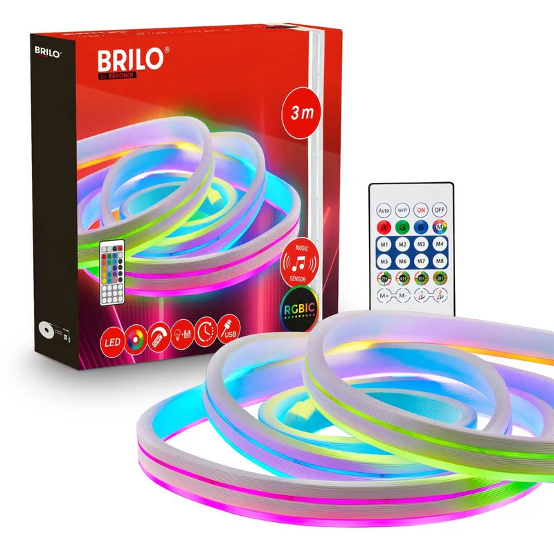 LED Stripe 3m RGBIC Leiste Neon LED Streifen Fernbedienung Musiksensor
