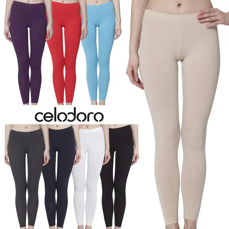 Celodoro Damen Leggings, stretchige Jersey Hose aus Baumwolle