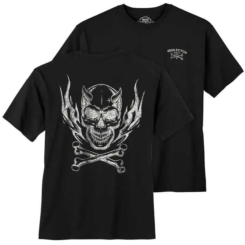 Iron Stitch Totenkopf Übergröße T-Shirt schwarz 3XL 4XL 5XL 6XL 7XL 8XL 10XL NEU
