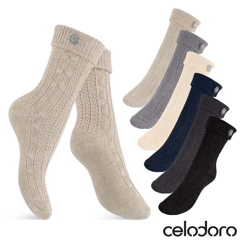Damen & Herren Trachten Socken (2 Paar) mit Edelweiß-Pin Oktoberfest Strümpfe