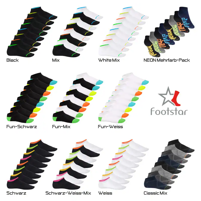 Footstar Herren & Damen Sneaker Socken (8 Paar) Kurze Sportsocken Neon Look