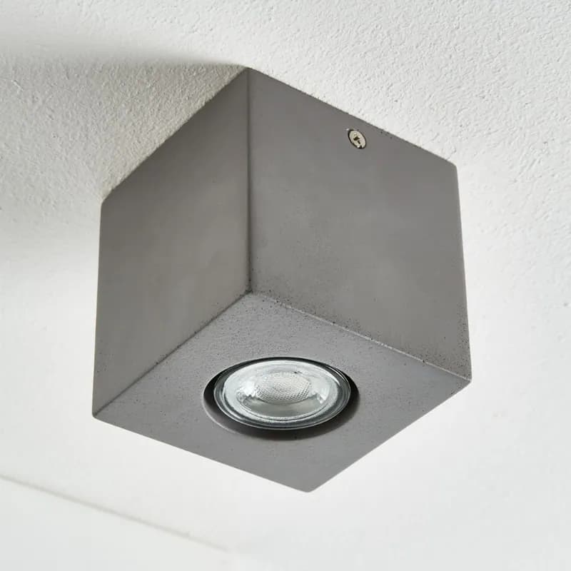 Deckenaufbauleuchte Luis, Grau, Beton, GU10, 100 x 100 mm