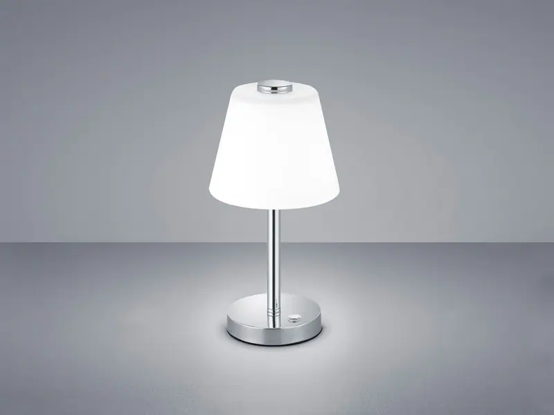 Design LED Wohnzimmerlampe Chrom TOUCH dimmbar Nachttischleuchte Glasschirm weiß
