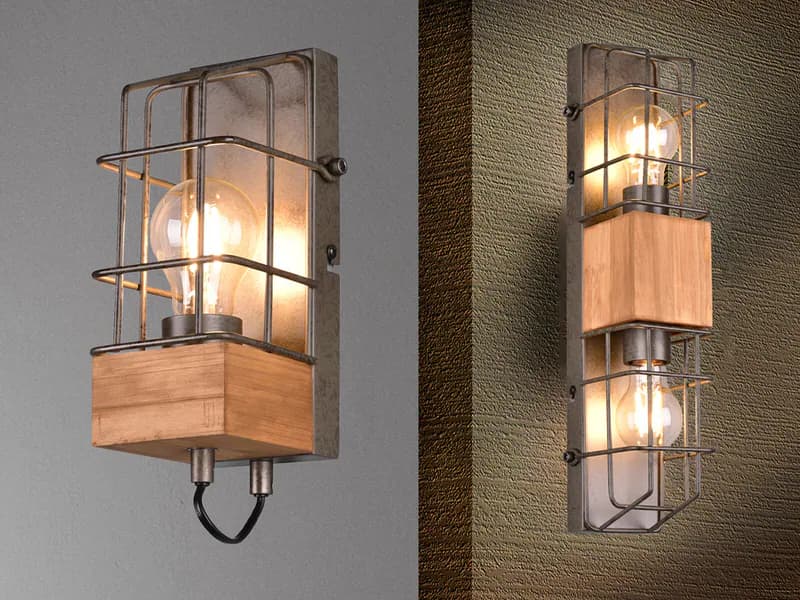 Gitter Wandleuchten mit Holzfuß Industrial Style Lampe für Eingangsbereich innen