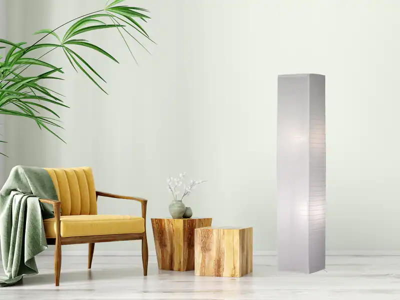 Ausgefallene Stehleuchte coole Lichtsäule aus Papier für Esszimmer Zylinderform