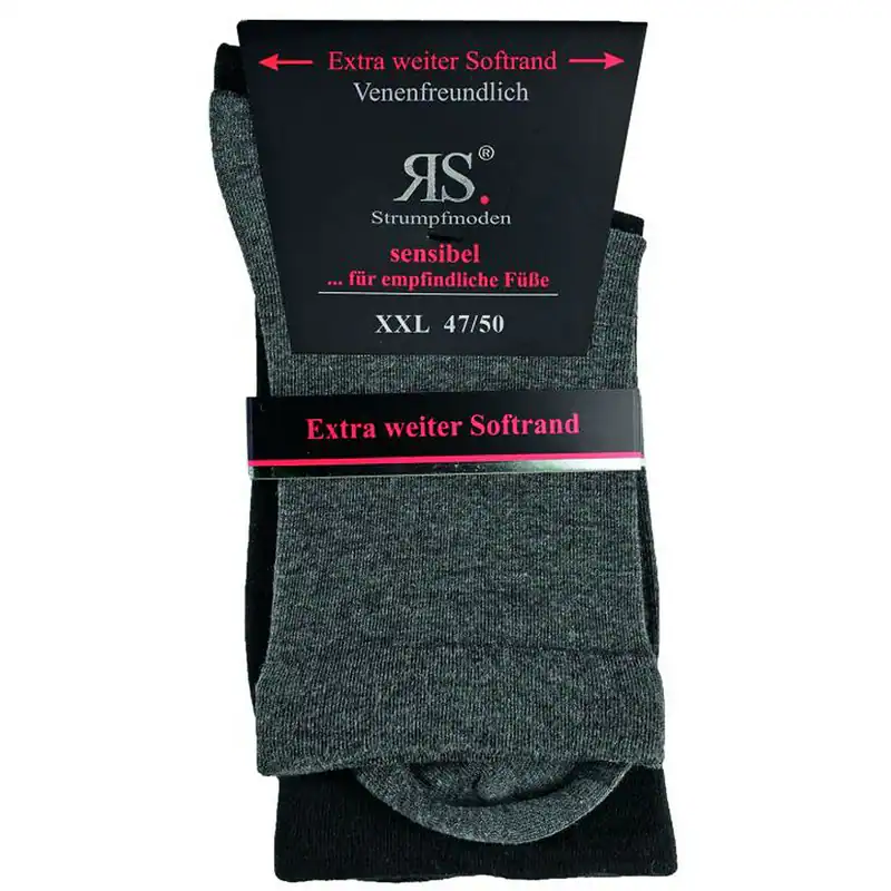 RS Harmony Strumpf ohne Gummi schwarz/grau 2er Pack venenfreundlich weich bequem