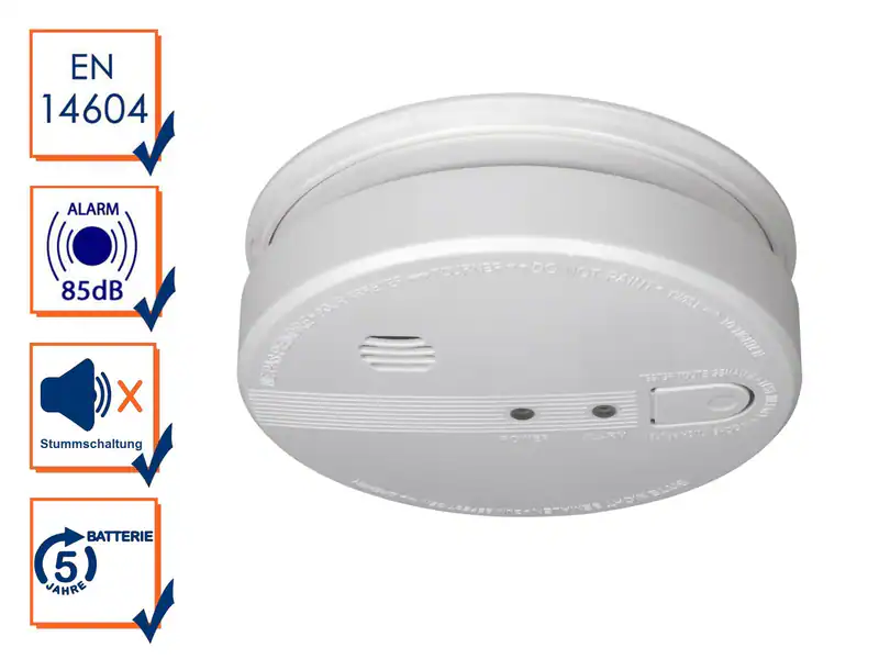 Rauchmelder vernetzbar, 230V + Backup-Batterie, 85dB koppelbarer Feuermelder