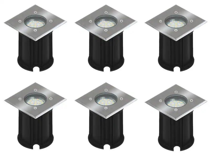 6er-Set LED-Bodeneinbaustrahler Outdoor, eckig befahrbar 800 kg IP65