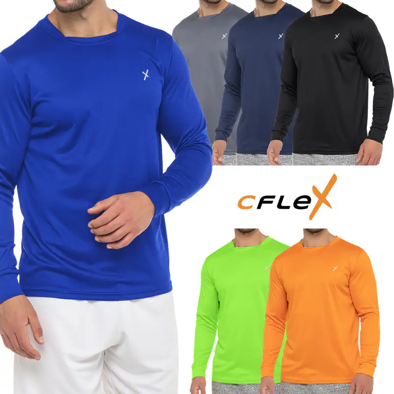 CFLEX Herren Fitness Shirt Langarm Pique Sporthemd Longsleeve schnelltrocknend