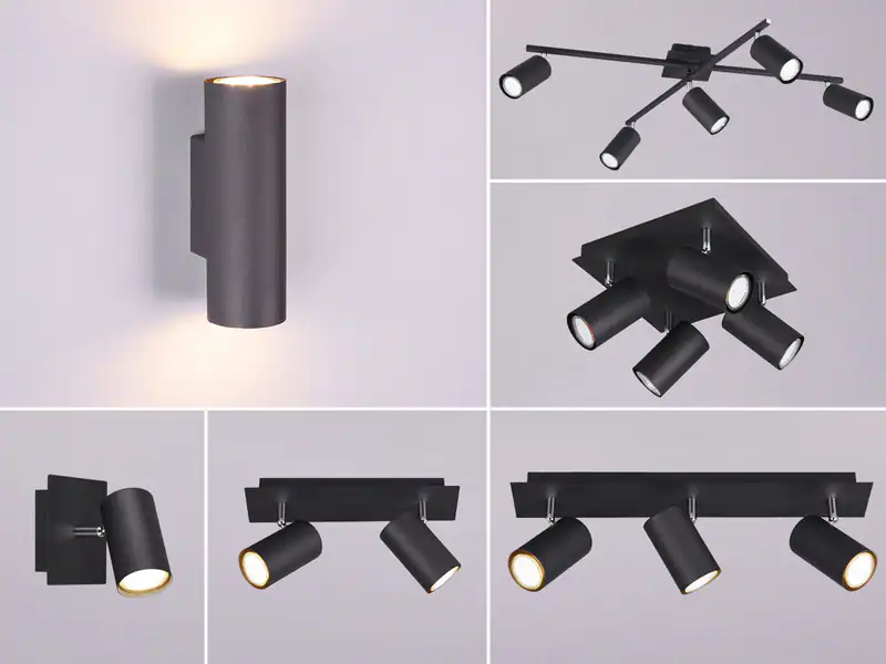 Dreh & schwenkbare Spotleuchten Serie aus schwarz mattem Metall für Wand & Decke