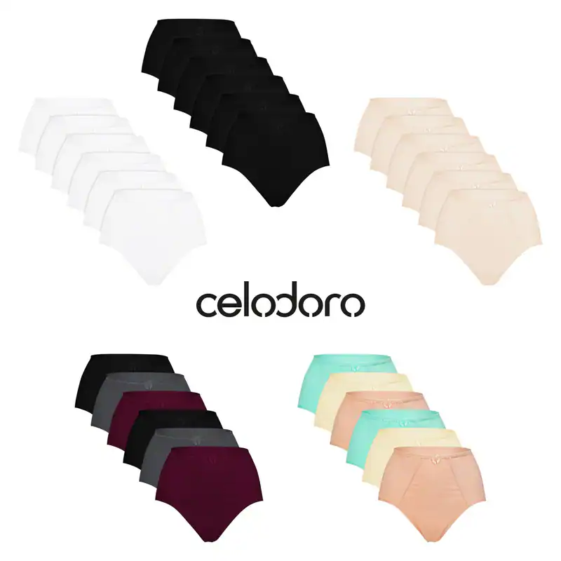Celodoro Damen Taillenslip (6er Pack) Baumwoll-Slips Maxi Slips