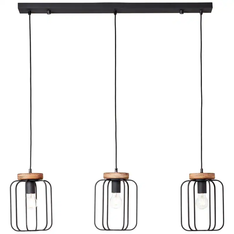 Brilliant Tosh Pendelleuchte 3-flammig – Antik Holz / Schwarz Korund