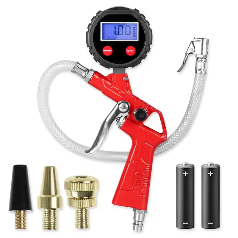 Digitaler Reifenfüller LCD, 1/4", Abschaltung, 2x 1,5V AAA-Batterien & Adapter