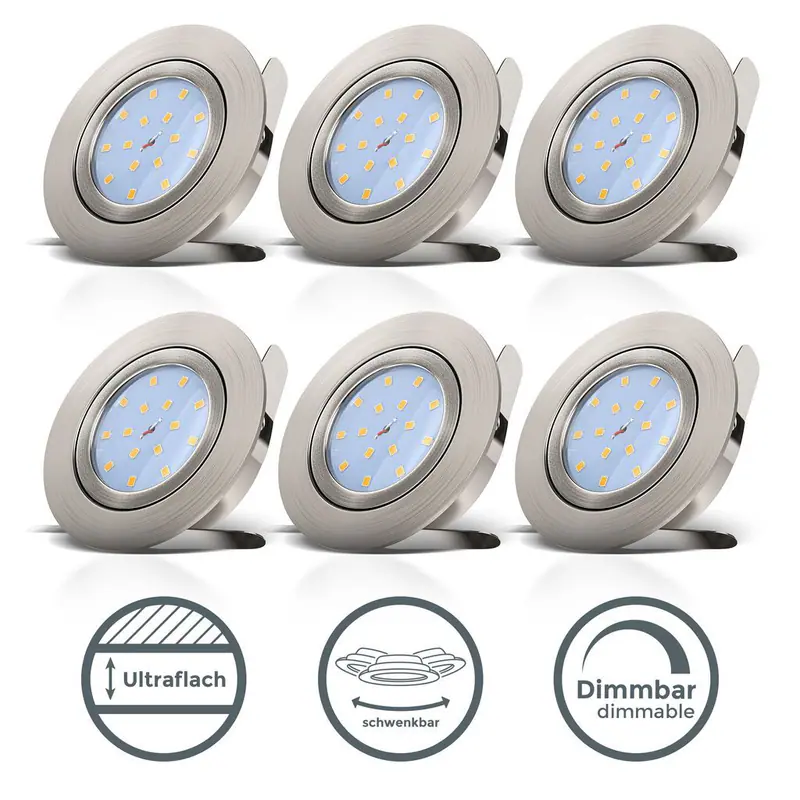 6x LED Einbaustrahler Dimmbar 230V Ultra Flach 30mm Einbauleuchte Spot Decke 5W
