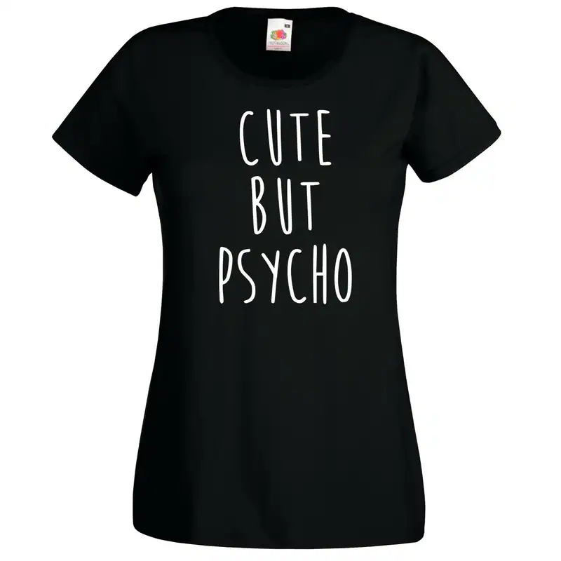 Youth Designz Damen T-Shirt Cute but Psycho Print Lustig Spruch Logo Witzig Fun