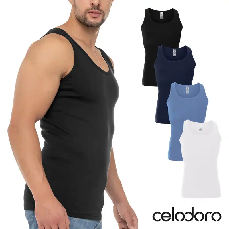 Celodoro Herren Baumwoll Achselhemd, Tanktop im 1er, 2er oder 4er Pack