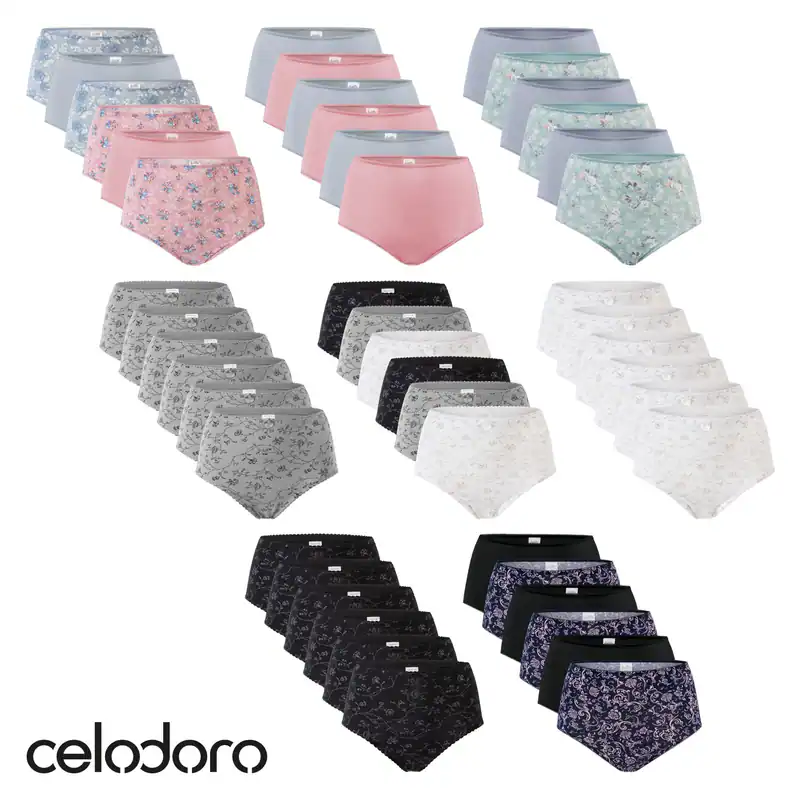 Celodoro Damen Taillenslip (6er Pack) Microfaser-Slip Blümchen-Muster