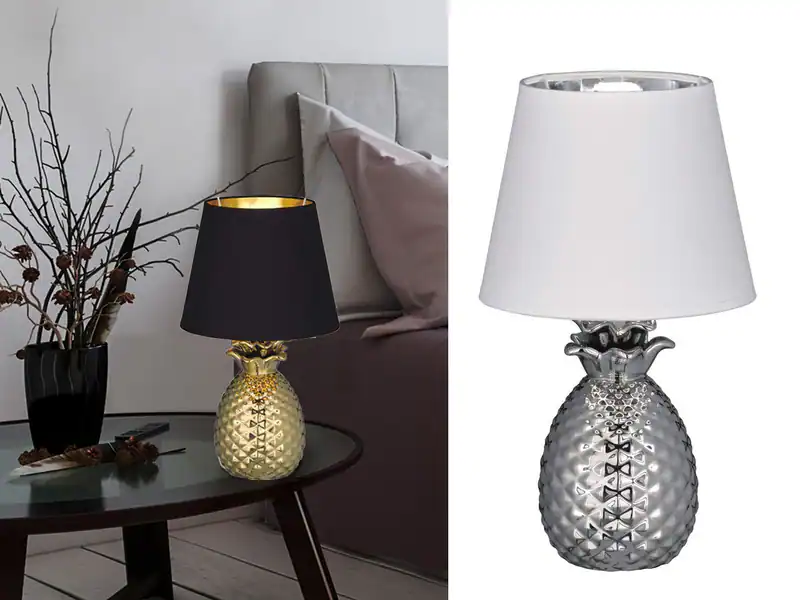 Ananas Tischleuchten LED Keramik mit rundem Stoffschirm moderne Nachtischlampen