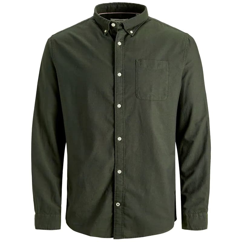 Jack&Jones XXL Langarmhemd Twill oliv uni JJEOXFORD