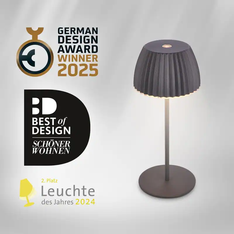 Riffle Mini LED Tischlampe Akku Tischleuchte Dimmbar Kabellos IP44 Anthrazit