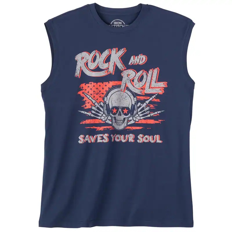 Iron Stitch Übergrößen Tanktop denimblau Rock Skull 3XL 4XL 5XL 6XL 7XL 8XL 10XL