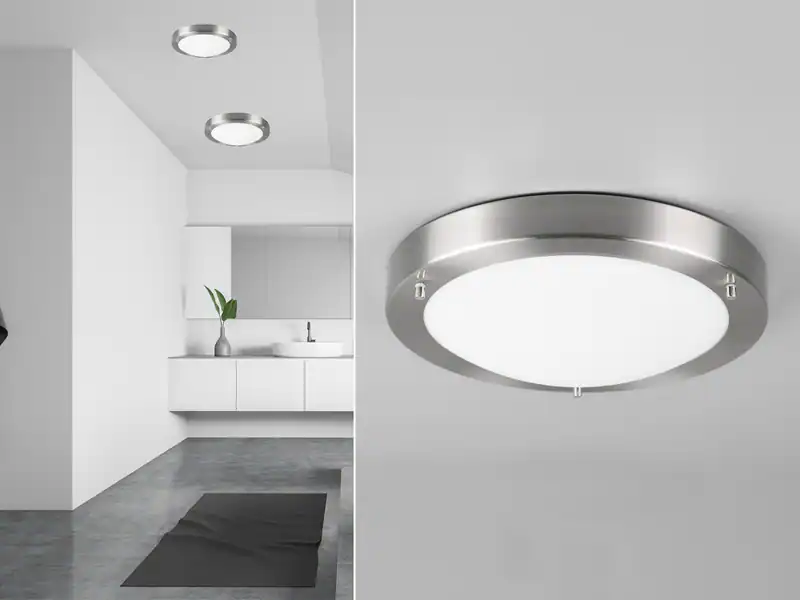 Bad-Deckenleuchte, 1xE27, Ø 31cm, IP44, Nickel, Glas opal matt weiss