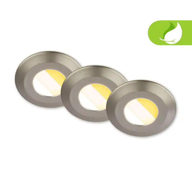 3er Set LED Bad Einbaustrahler 230V CTS Schalter Ra90 Wasserfest Nickel Matt