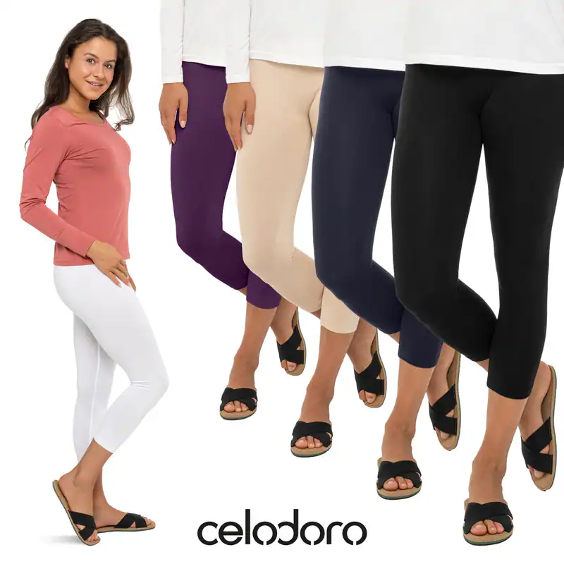 Celodoro Damen Leggings (3/4 Capri) Stretch-Jersey Hose aus Baumwolle