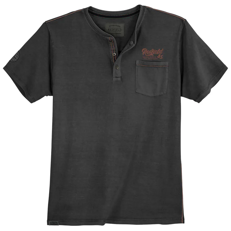 Redfield modisches Henley T-Shirt Übergröße schwarz