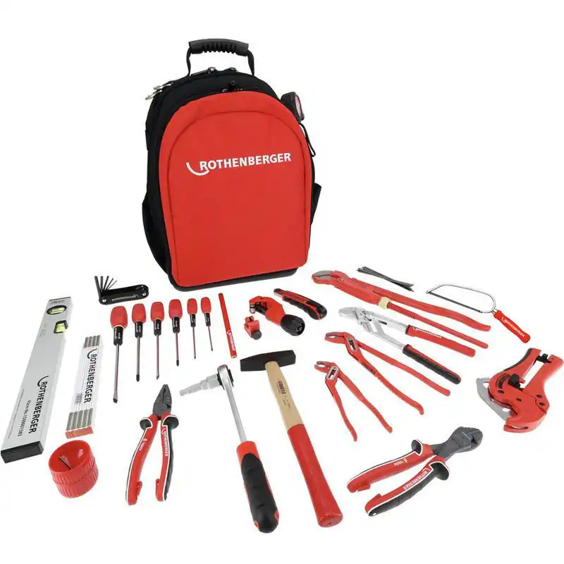 Rothenberger Profi-Werkzeugset 34-tlg. | Rucksack für Heizung, Sanitär, Klima