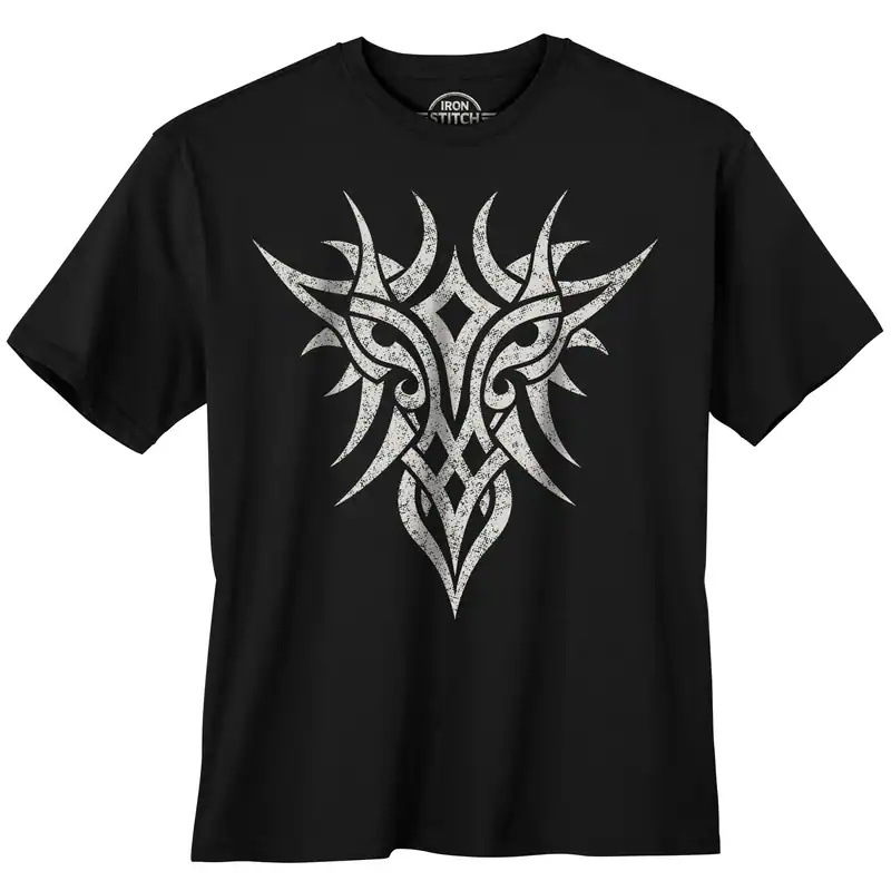 Iron Stitch Übergrößen T-Shirt schwarz Tribal-Print