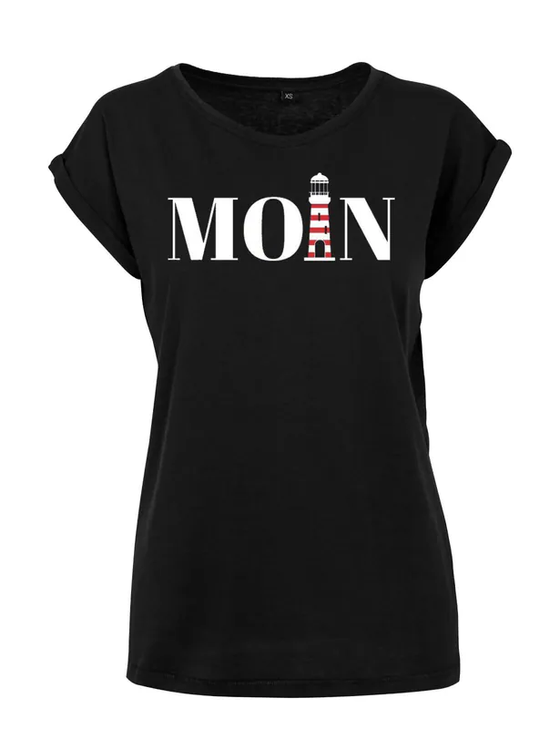 "Moin mit Leuchtturm" Damen Shirt Fun-Print Aufdruck Logo Lustig Hobby Geschenk