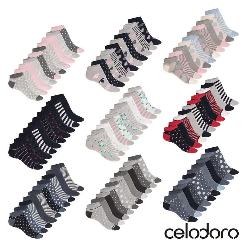 10 Paar Süße Eco Sneaker Socken für Damen und Mädchen mit verschiedenen Motiven