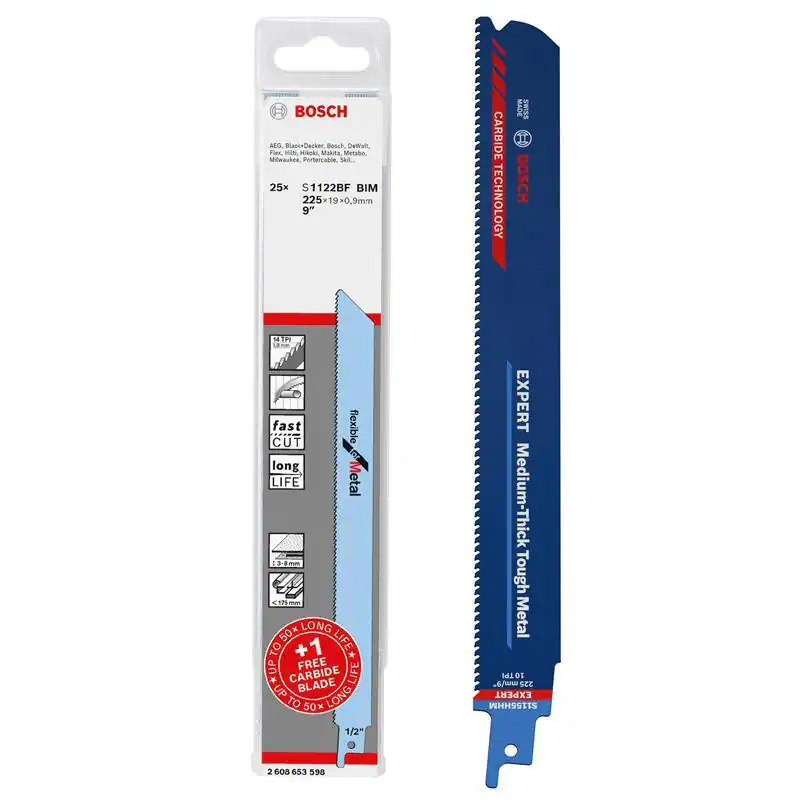 Bosch Professional 25x S 1122 BF + 1x S 1155 HHM Säbelsägeblatt für Stahl