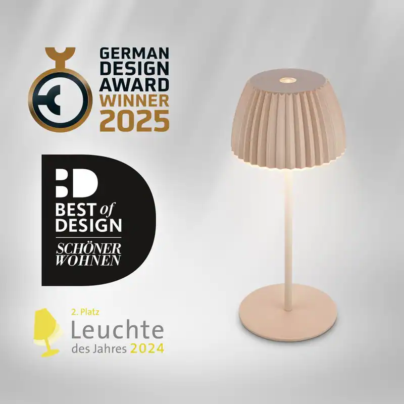 Riffle Mini LED Tischlampe Akku Tischleuchte Dimmbar Kabellos Touch IP44 Beige