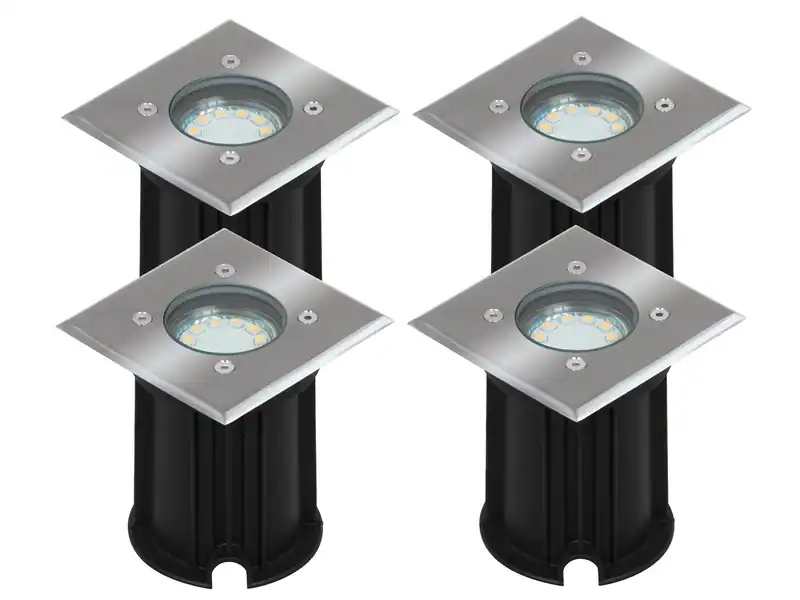 4er-Set LED-Bodeneinbaustrahler Outdoor, eckig, befahrbar 800 kg IP65