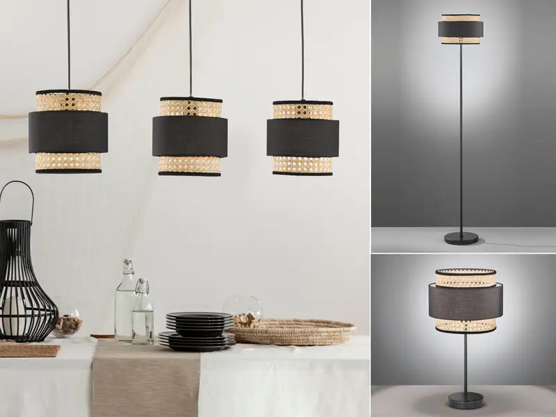 Vintage Korblampen in Rattan Optik - Wohnzimmer Lampen + hängend über Couchtisch