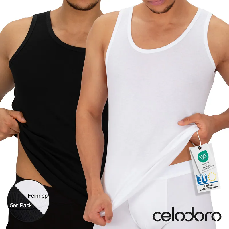 Celodoro Unterhemd Herren 5er Pack - Feinripp Tank-Top aus 100% Baumwolle
