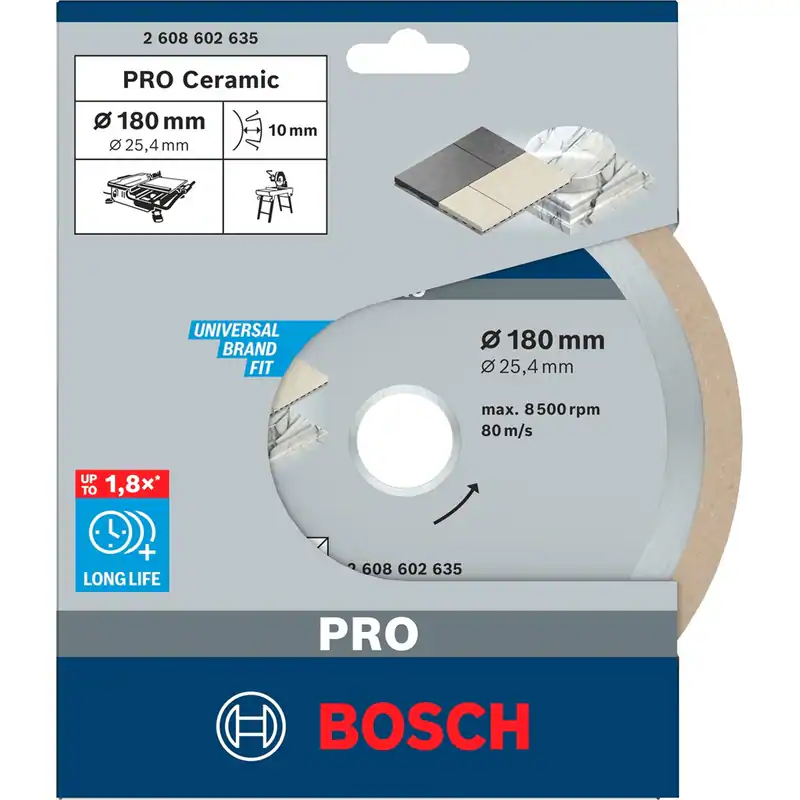 Bosch Diamant-Trennscheibe PRO Ceramic 180x25,4mm 10mm Segment für Fliesen