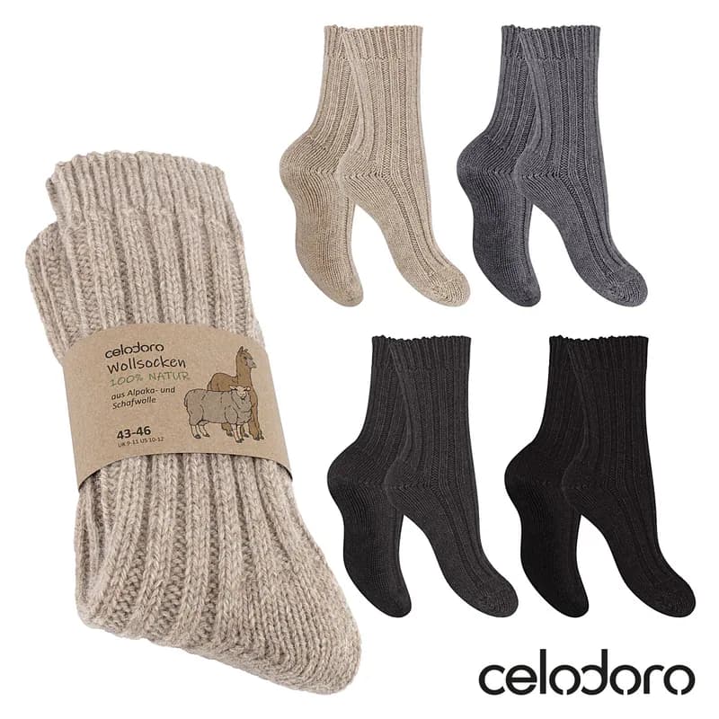Celodoro Damen & Herren 100% Natur Wollsocken mit Alpaka Wintersocken