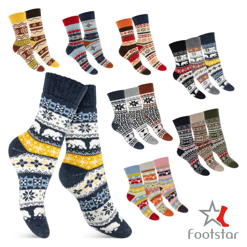 Footstar 2 Paar THERMO SOCKEN Warme Hygge Winter Wollsocken im Vintage-Design