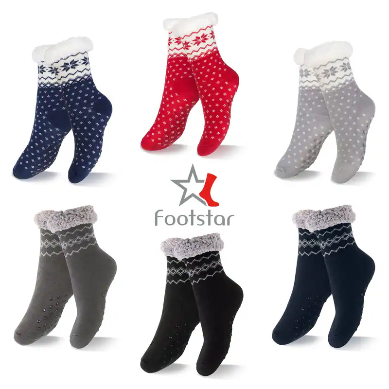 Footstar Damen und Herren Winter Haussocken (2 Paar) Kuschelsocken mit ABS