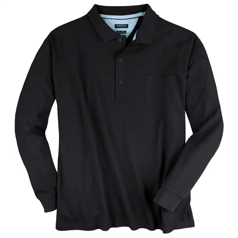 Redfield Piqué Polo-Langarmshirt schwarz Übergröße 3XL 4XL 5XL 6XL 7XL 8XL 10XL