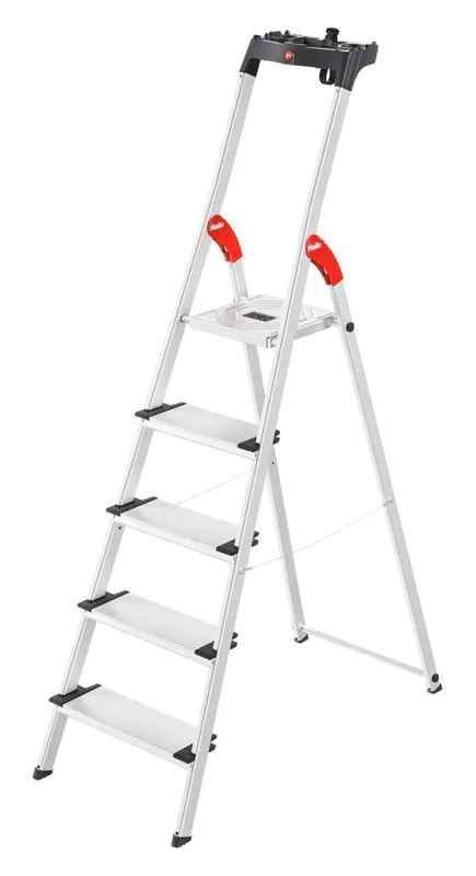 Hailo 8040-507 Alu-Sicherheits-Haushaltsleiter mit 5-Stufen XXL und Ablageschale