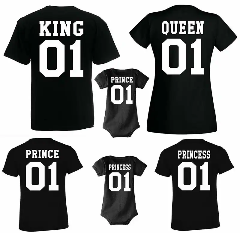 Süße KING QUEEN PRINCE PRINCESS Partner Paar Kinder Baby Shirt T-Shirt Strampler