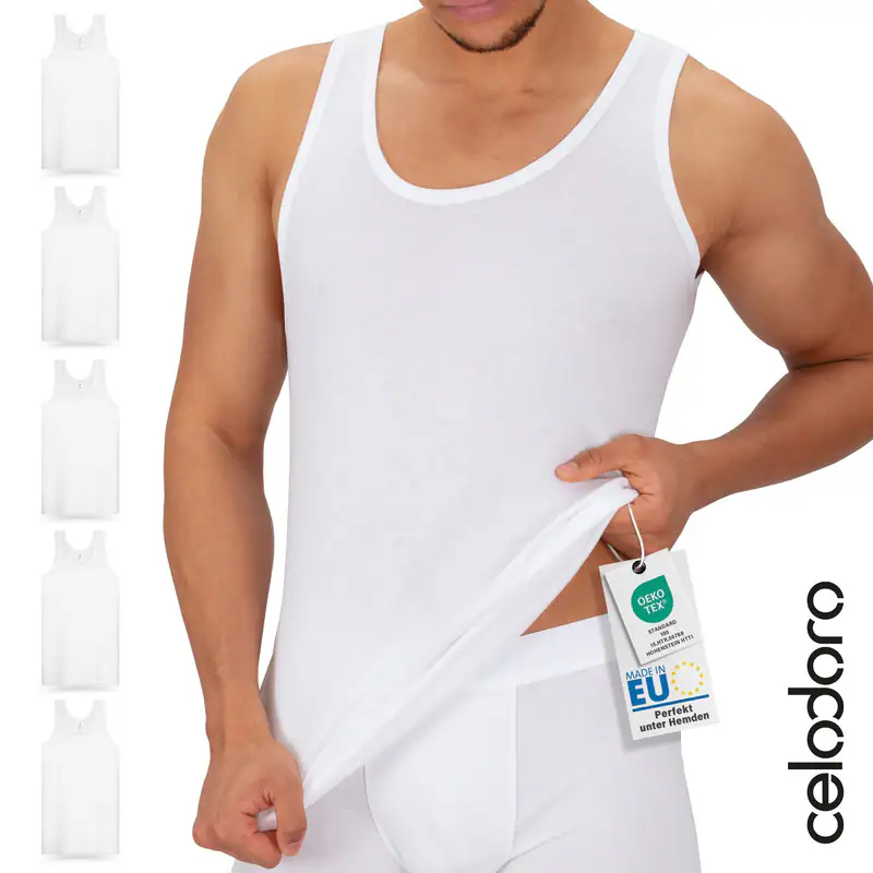 Unterhemd Herren 5er Pack Feinripp Tank-Top aus 100% Baumwolle - Achselshirts