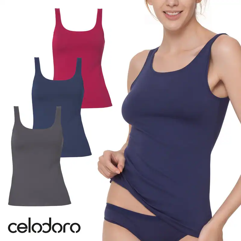 Celodoro Damen Basic Tanktop Achselhemd (1 Stück) Trägertop aus Baumwolle