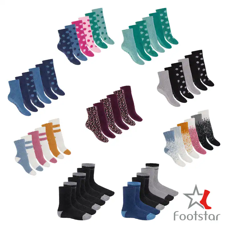 Footstar Damen & Herren Plüschsocken (6 Paar) Warme Kuschel Socken EVERYDAY!